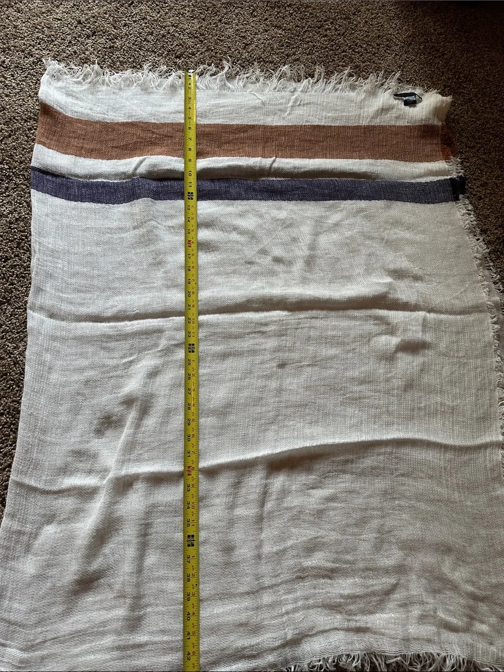Jenni Kayne Cotton Linen Ivory with Camel and Navy Fringed